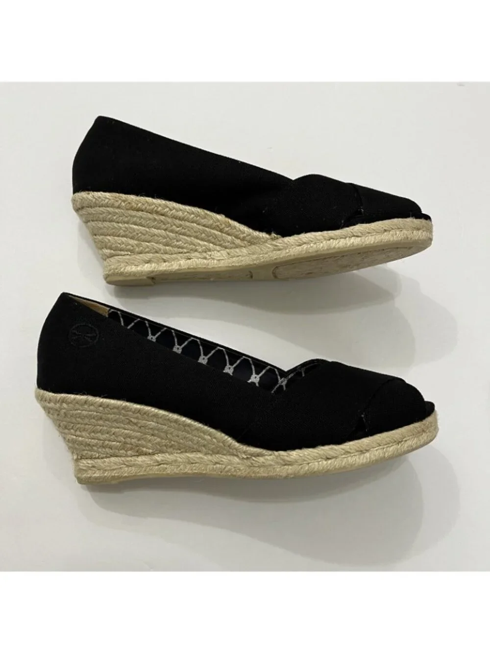 Talbots Black Canvas Peep Toe Sip On Espadrille Wedge Sandal